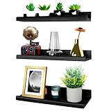 Annecy Floating Shelves Wall Mounted Set of 3, 16 Inch Black Rustic Wood Shelves for Wall, Wall Stor