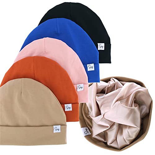 Image of Jersey Beanie Hat for Newborn Baby Boys Girls Silky Satin Lined Hats Bonnet Toddler Infant Little Kids Beanies Caps