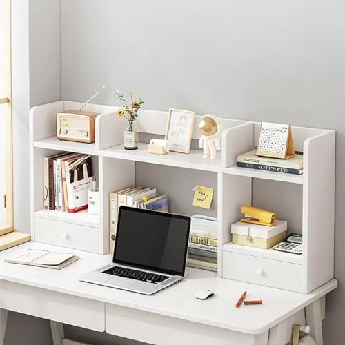 Solid Wooden Desktop for Dorm and Home, Desk Shelves for Top of Desk - Dorm Office Shelf, Computer Desk Hutch - Furniture Storage Cabinet for Living Room - Desktop,White,L,80cm