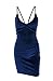 Zyyfly Women Elegant Low Cut Shoulder Strap Bandeau Open Back Tight Cotton Velvet Above Knee Sheath Celebrity Nightclub Dress Navy Blue XS