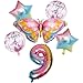 DIWULI, Grand Set de Ballons Papillon, Ballon XL Chiffre 9 Rose, Ballon XL Film Papillon Joyeux Anniversaire 9e Anniversaire Enfant garçon Fille, décoration thème fête Animaux Ballon forêt Animaux