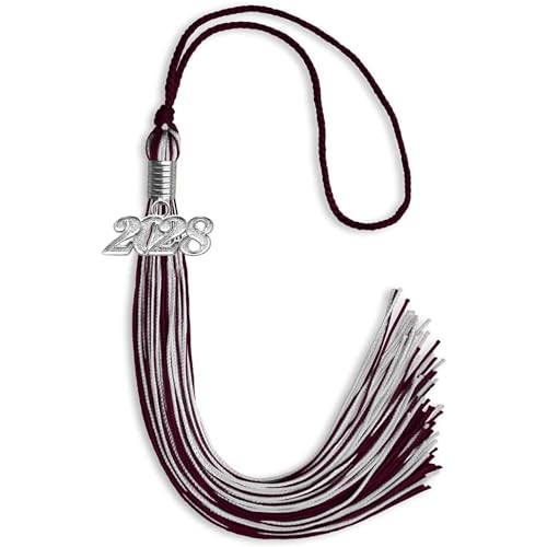 Endea Graduation Mixed Double Color Tassel with Silver Date Drop (Maroon/Silver, 2028)