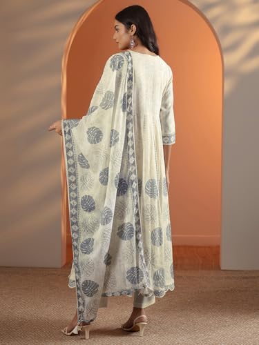 Image of Libas Embroidered Cotton Anarkali Kurta with Trouser and Dupatta
