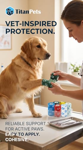 Image of Dog Bandage Cohesive Wrap for Paw & Leg | 10cm x 4.5m - Pack of 4 | Easy Tear, Fur Safe | Self Adhesive Elastic Vet Tape for Walking Protection, Wound Care & Licking Prevention Bandage Roll