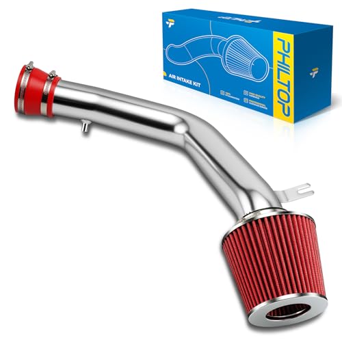 PHILTOP 3" Cold Air Intake Kit System Compatible with 2003 2004 2005 2006 2007 Honda Accord 3.0L V6, High Performance, Red