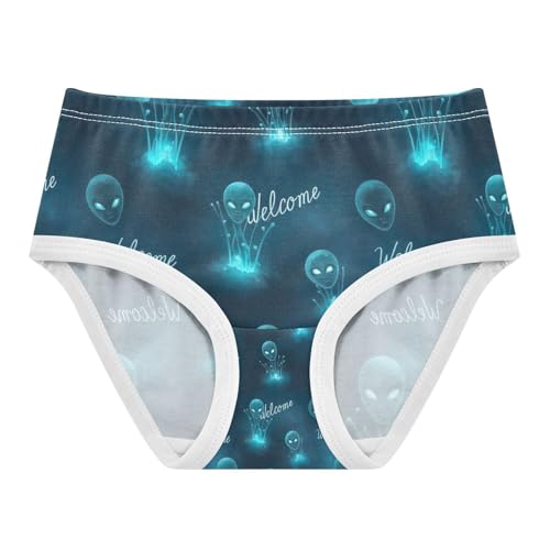 Girl Panties, Teal Glowing Aliens Toddler Girl Panties, Cotton Girls Underwear, 2T–8 Years