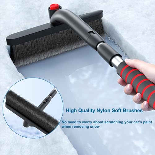 35\" Extendable Ice Scraper Snow Brush for Car Windshield with Foam Grip and 360° Pivoting Brush Head for Car SUV Truck - Thumbnail 2