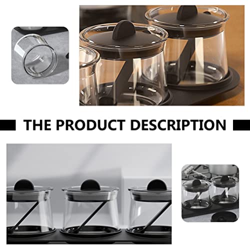 Kichvoe 3Pcs Glass Condiment Jar With Lids And Spoons And Tray Clear Seasoning Canisters 3Pack Condiment Box Bowl Set For Sugar Pepper Kitchen Counter Food Storage #TOP7