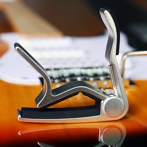 Image of WINGO 6 String Single-handed Guitar Capo For Acoustic Electric Guitar - 2 Pack of Black and Silver