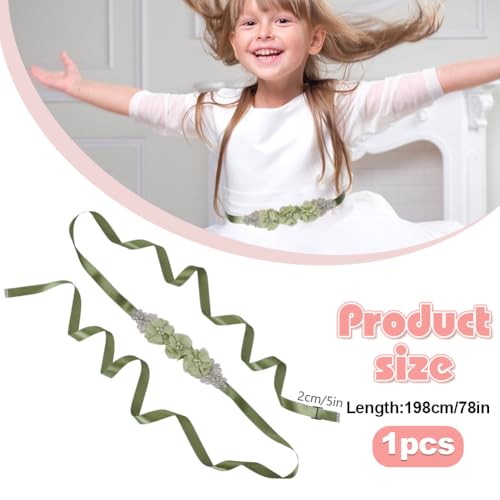 Wedding Bridal Belt Sash with Flower Rhinestone Pearl Satin Ribbon Bridal Belt Waist Sash for Wedding2