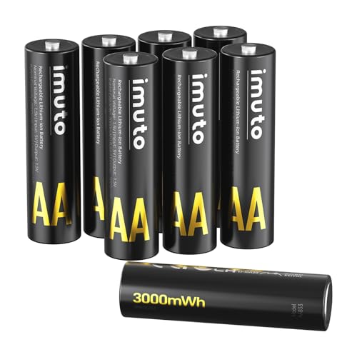 imuto 8-Pack Rechargeable AA Batteries 3000mWh, 2500+ Cycles