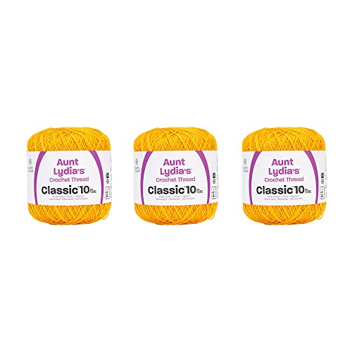 Image of Aunt Lydia's Classic 10 Cotton Crochet Thread, Golden Rod, 3-Pack