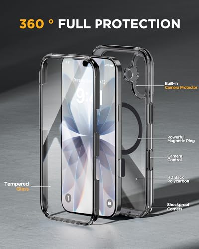 Image of Miracase for iPhone 17 Case 6.3'', Full-Body Bumper Military Drop Protection Outdoor Phone case with Built-in Glass Screen &Camera Control,Easy Installation,No Gap,Compatible with MagSafe,Clear Black
