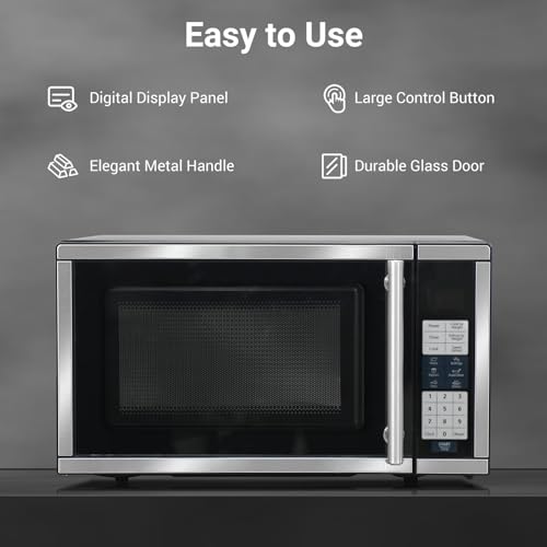 Image of Small Microwave Ovens Countertop 0.7 Cu.Ft, 700W Compact Microwave with 10 power levels, 6 Auto-Cook Programs in Smudge-Proof Stainless Steel, LED Display, Child Lock