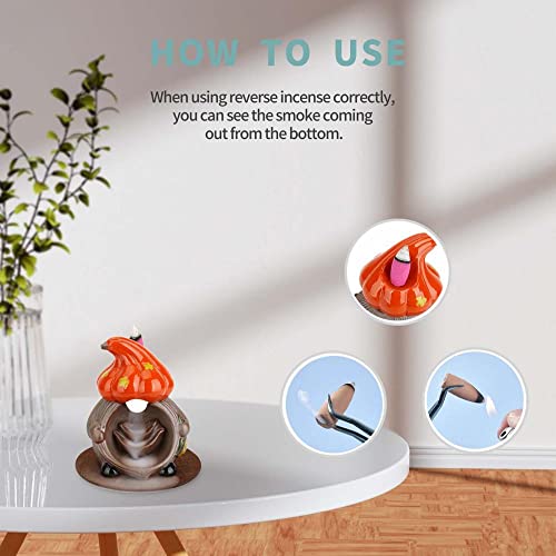 Pumpkin Waterfall Incense Holder, Ceramic Backflow Incense Burner, Handmade Cone Incense Holder With 20 Incense Cones, 30 Incense Sticks For Yoga, Meditation, Home Decor (Pumpkin Elf King/Corn) #TOP4