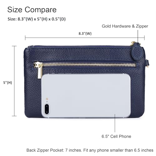 befen Genuine Leather Wristlet Clutch RFID Blocking Bag Cell Phone Wallet Purse Smartphone Wristlet Wallet Purses and Handbags for Women, Style02-Nave Blue by befen - Image 4