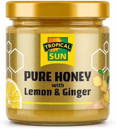 Tropical Sun Pure Honey with Lemon and Ginger, 250g | Sweet, Creamy & Tangy | 100% Natural Honey | Perfect for Tea, Desserts & Smoothies | Vegetarian, No Artificial Additives