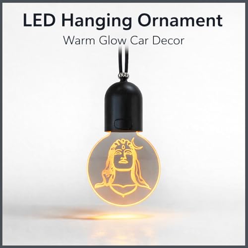 Image of YOURKARTS.COM Car Rear View Mirror Hanging LED Adiyogi Shiva Light, USB Rechargeable Car Hanging Pendant, Spiritual Car Interior Decoration Accessory (Warm Light)