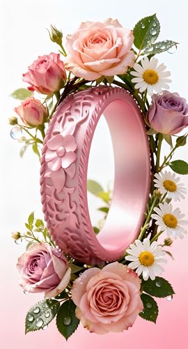 Image of Silicone Wedding Rings for Women 1 /4 /7 Packs -Stackable Silicone Rubber Wedding Bands - Innovative Flower & Vine Collection
