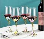 Simcat Handmade Painted Enamel Flower Glass Wine Glasses Transparent Refined Goblet, Stem For Cabernet, Gifts (Single pink gift box,1 Gift Box)