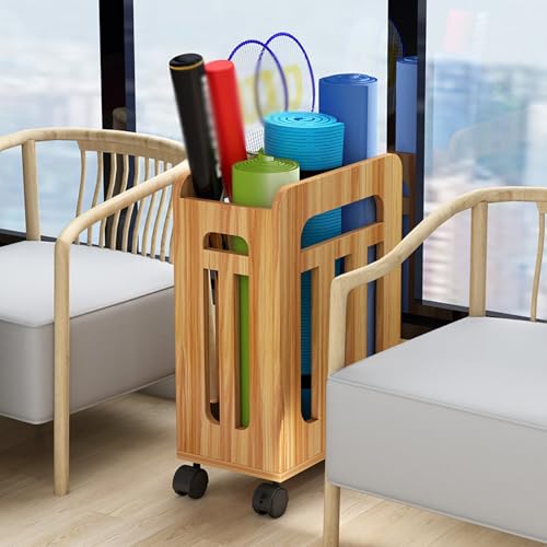 Cesta con Ruedas para Esterilla de Yoga, Organizador de Esquina para Equipos de Fitness para Rodillo de Espuma, Correas de Yoga y Bandas de Resistencia (marrón)