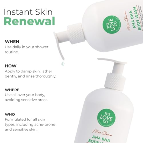Image of THE LOVE CO. AHA BHA Body Wash 236ml | 5% Glycolic, Lactic & Salicylic Acid | Gently Exfoliates, Fights Acne & Unclogs Pores | With Barrier-Boosting Ceramides | Sulphate-Free | Unisex