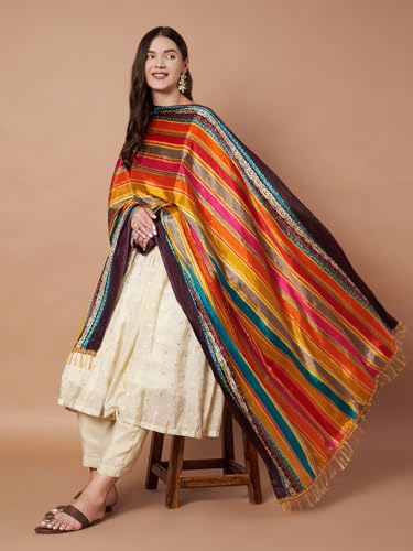 Image of Women's Art Silk Bandhani Print Dupatta with 2.20 Meters | Women's cotton printed dupatta with tassels