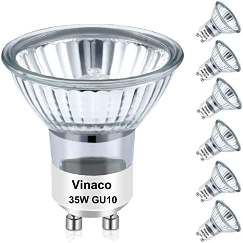 Vinaco GU10 Bulb, 6 Pack GU10 Halogen 35w Warm White Dimmable, Replacement for Track Light Bulbs, Range Hood Light Bulbs, Candle Warmer Bulbs, Long Lifespan gu10+c 120v 35w with Glass Cover