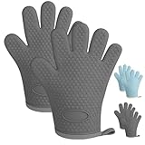 Luvas Térmicas de Silicone com Forro, 2 Unidades, para Cozinha e Churrasco, Fáceis de Limpar, Resistentes ao Calor (cinza)