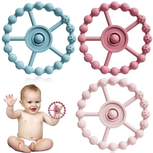 3 Pack Ring Teether, Silicone Teething Ring Toys for Babies 0-6 Months,BPA Free Baby Teethers for 0-3-6-12-24 Months,Babies Teething Relief,Soft and Textured Ring Teether Soothing Teething Pain Relief