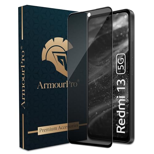 Image of ArmourPro Military Grade Privacy Tempered Glass Screen Protector for Redmi 13 5G, Redmi 12 and Poco M6 Pro (6.79 Inch) With Installation Kit | Edge-to-Edge Protector Coverage | Black