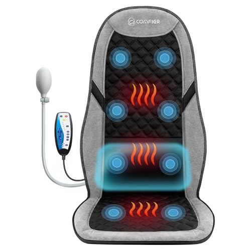 COMFIER Siège Massant avec Fonction Chauffante, Coussin de Massage Dos à 10 Moteurs Vibrants et 5 Modes, Fauteuil Massant avec Support Lombaire Réglable...