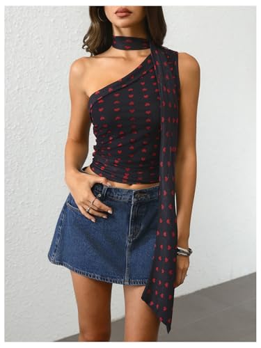 Image of RoseSeek Women's Y2K Leopard Polka Dots Halter Asymmetrical Neck Crop Tops