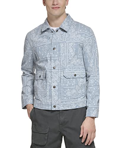 Levi's Jaqueta masculina leve de caminhoneiro, Tela de algodão com estampa azul claro, XXG