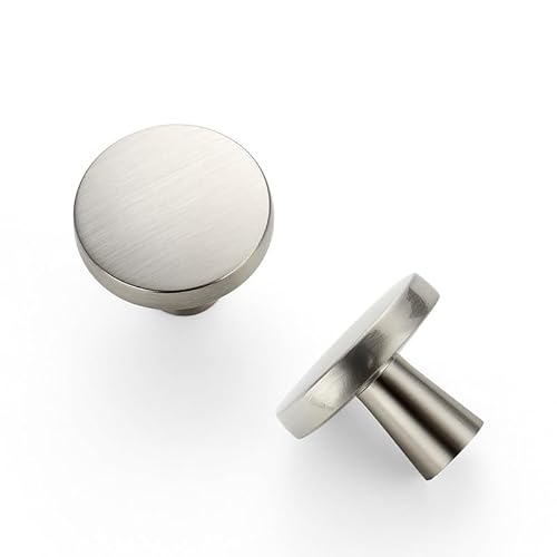 JOY DECOR 30 Pack Brushed Nickel Kitchen Cabinet Knobs Solid Drawer Knobs Dresser Knobs 1-1/4 Inch Drawer Pulls Cabinet Hardware for Dresser Drawers Round Cabinet Door Knobs Simple Drawer Handles