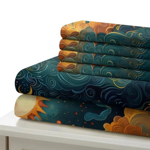 Housse de couette 200x200 cm lune et soleil hypoallergénique