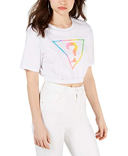 GUESS Originals Cotton Cropped Rainbow Logo T-Shirt - white - Large