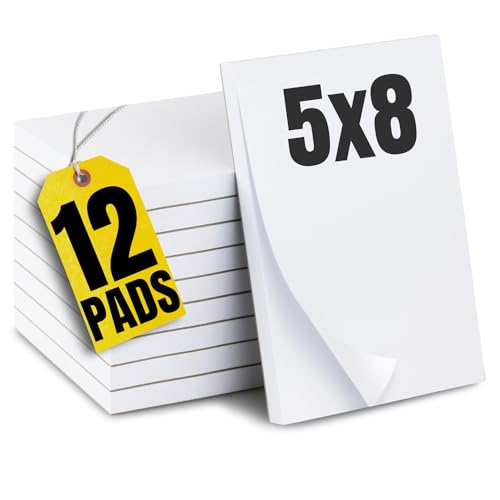 1InTheOffice Memo Pads 5x8, Unruled White Scratch Pads, 100 Sheets, 12/Pack