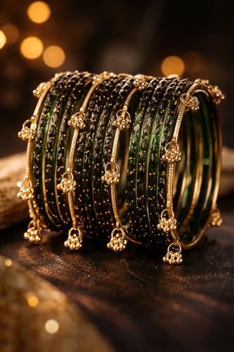 Image of Shining Diva Fashion 16 Pcs Trendy Stylish Glass & Kashmiri Ghungroo Bangles Set for Women & Girls | Traditional Festive Wedding Party Jewellery