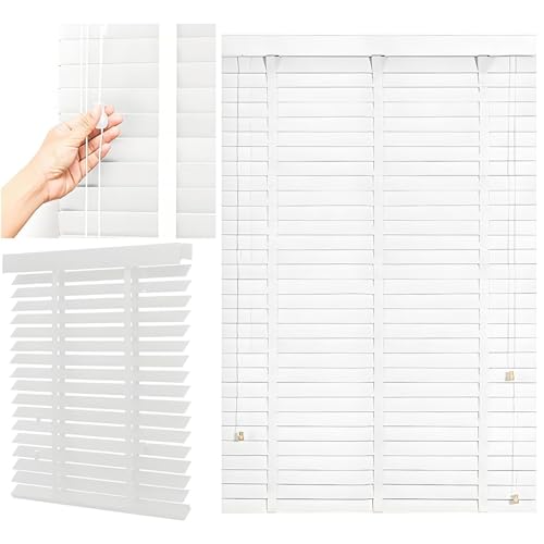 50mm Slats Indoor Window Wood Blinds, 40cm 60cm 80cm 100cm 120cm 140cm 160cm 180cm 200cm 215cm Horizontal Wooden Venetian Blind, Cordless Blackout Privacy Venetian Shades for Home(White)