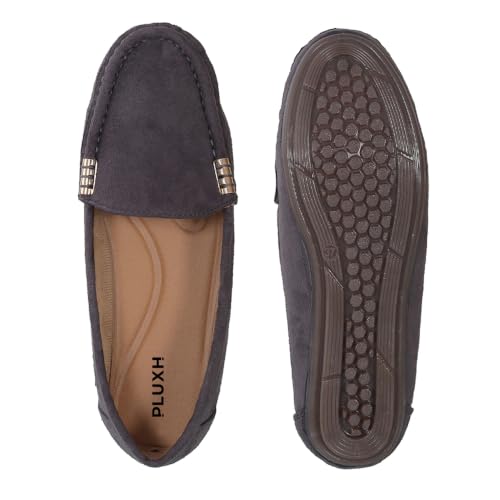 Image of Pluxh Women Classic Ballet Flats | Suede-Textured Slip-On Design with Metal Accent | Cushioned Footbed and Flexible Sole | Office, Casual & Travel Wear