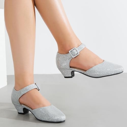 Enelauge Women's Closed Toe Low Block Heels Ankle Buckle Strap D'Orsay Pumps Comfortable Chunky Heel Dress Work Church Shoes2