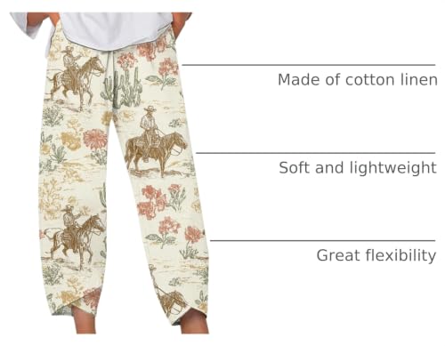 Image of DMOYALA Linen Pants for Women Summer Casual Wide Leg Capri Pants Loose Fit Palazzo Pants Cropped Beach Pants with Pockets