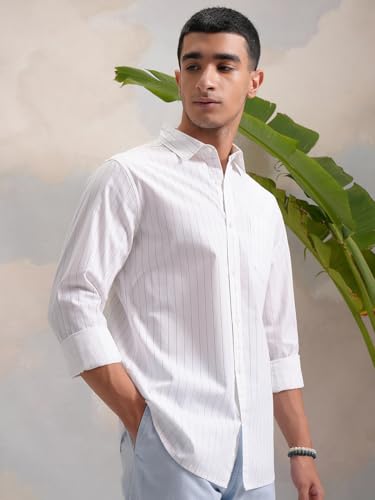 Image of Highlander Men's Slim Fit Striped Cotton Shirt | Full Sleeves | Everyday Wear Stylish Shirt for Men