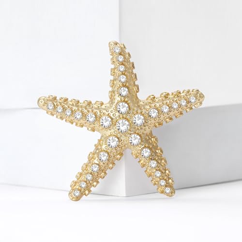 Image of Charm Starfish Brooch Pin for Women Fashion Chunky Plated Gold Sea Star Lapel Pin Summer Ocean Beach Jewelry Gifts