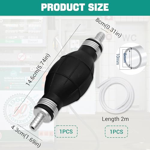 CLDURHGE Handpumpe Benzinpumpe 1 Stück Gummipumpe mit 2m PVC-Schlauch 8mm für Diesel Benzin Gas Öl manuelle Kraftstoffförderpumpe Boot Auto Motorrad Außenbereich