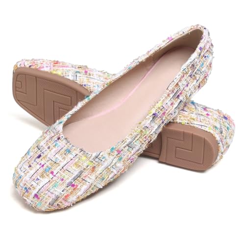 Image of ChaiRong Zhou Women Square Toe Ballets Flats Comfort Slip On Walking Shoes for Driving