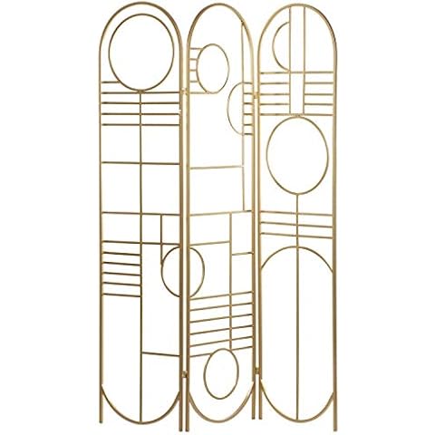 Deco 79 Metal Geometric Hinged Foldable Arched Partition 3 Panel Room Divider Screen, Gold Cover