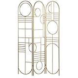 Deco 79 Metal Geometric Partition Room Divider Screen Hinged Foldable Arched Partition 3 Panel Privacy Screen, Room Partition 50' x 1' x 69', Gold