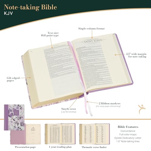 KJV Holy Bible, Note-Taking Bible, Faux Leather Hardcover - King James Version, Purple Floral Printed